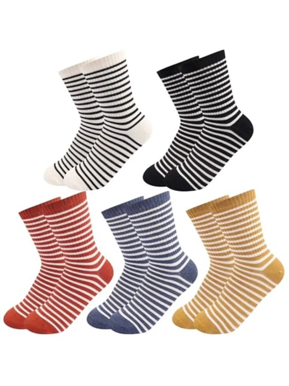 5 Pairs Retro Striped Crew Socks Cute Casual Quarter Socks for Women Girls